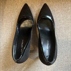 Via Spiga Black Suede and Patent Pump Heels